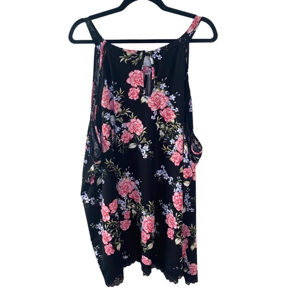 Torrid Floral Print Black Keyhole High Neck Sleeveless Lace Inset Shirt Size 6X - Picture 7 of 12